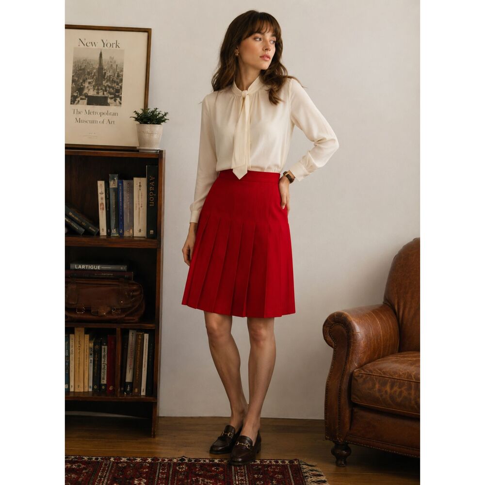 Vintage 80s Talbots Red Wool Pleated Skirt Size 10 Made USA High Waist 29” - Picture 1 of 10